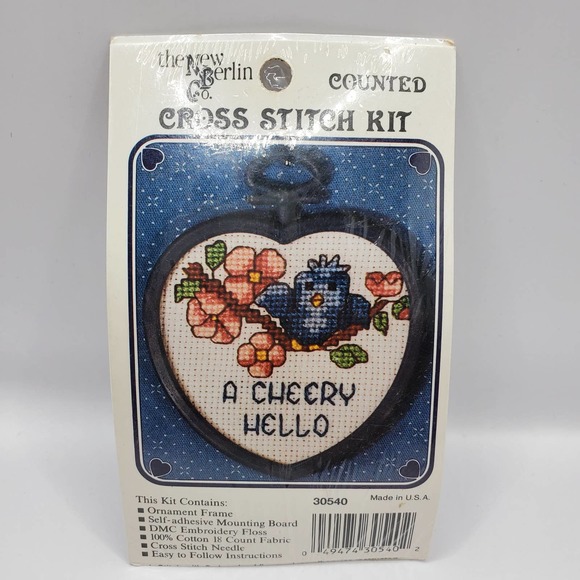 Vintage Cross Stitch Ornament - Cheery Hello - Picture 1 of 2